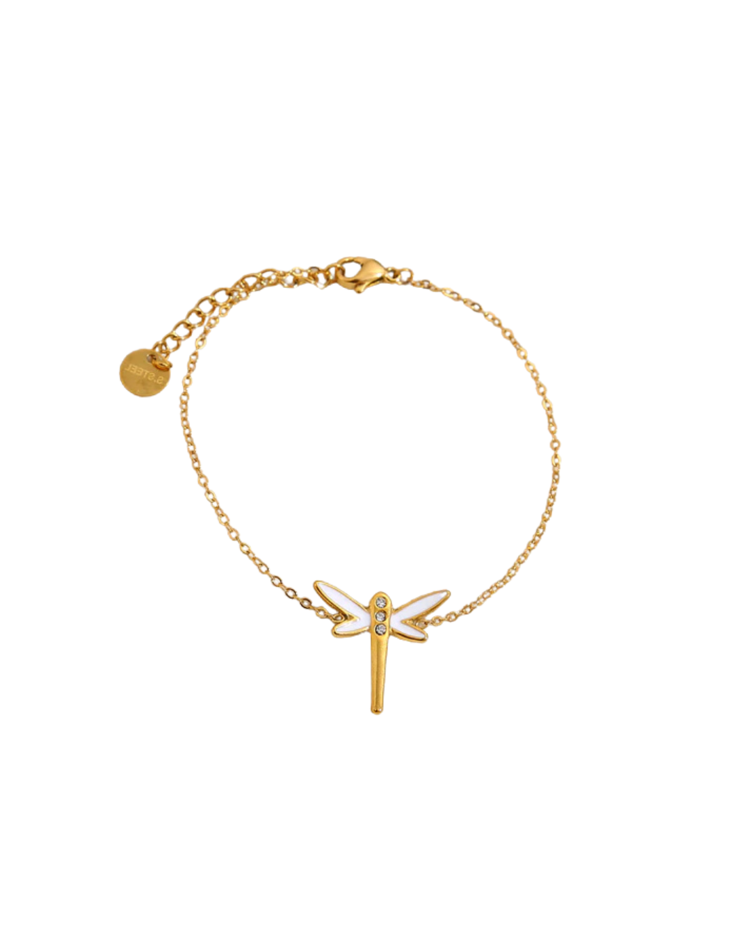 Bracelet chaîne dorée avec libellule - 42 roses