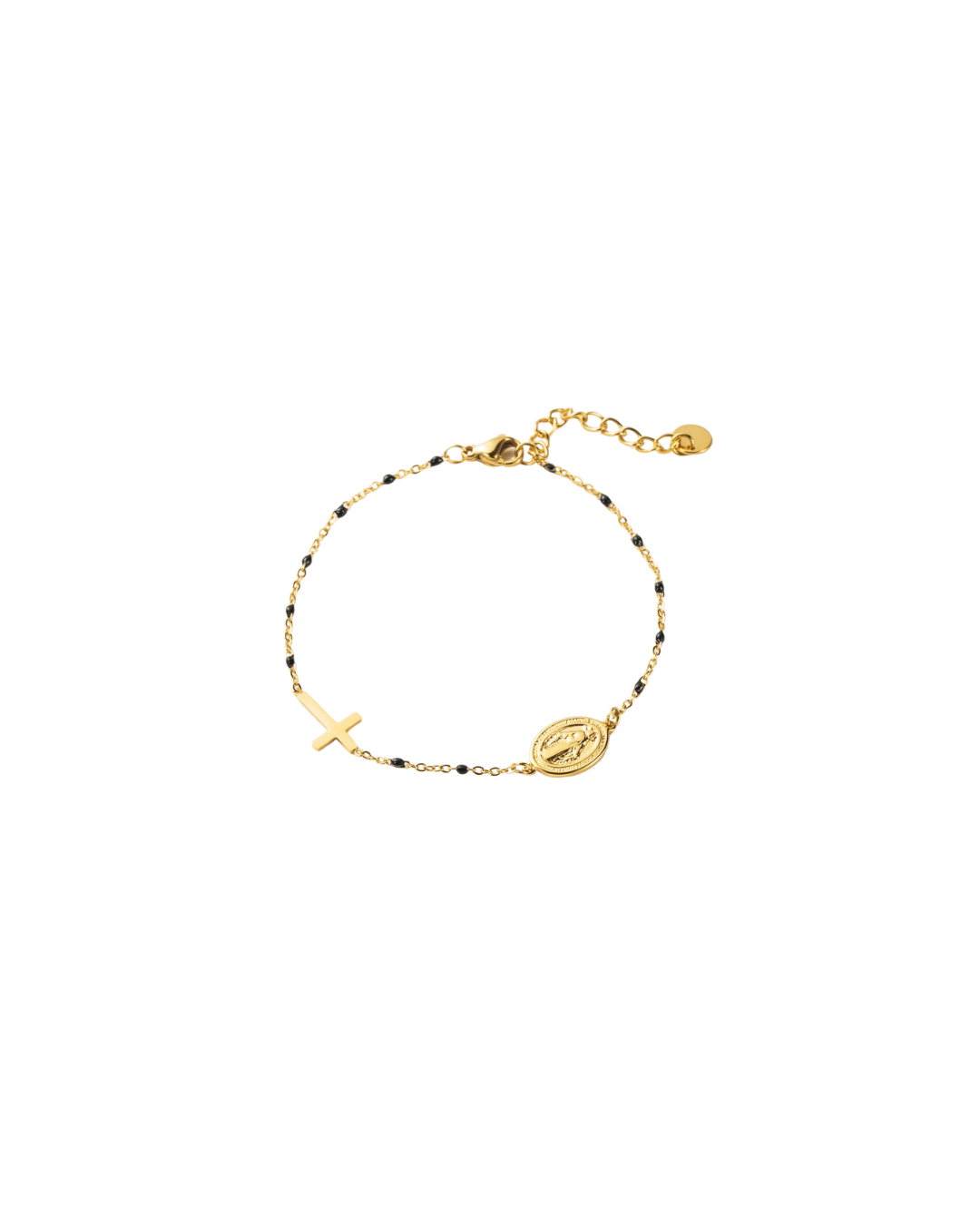Bracelet Pendentif Croix et Vierge à Perles - 42 roses