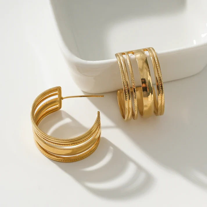 Boucles d'Oreilles Dorées Créoles Lignes Larges - 42 roses