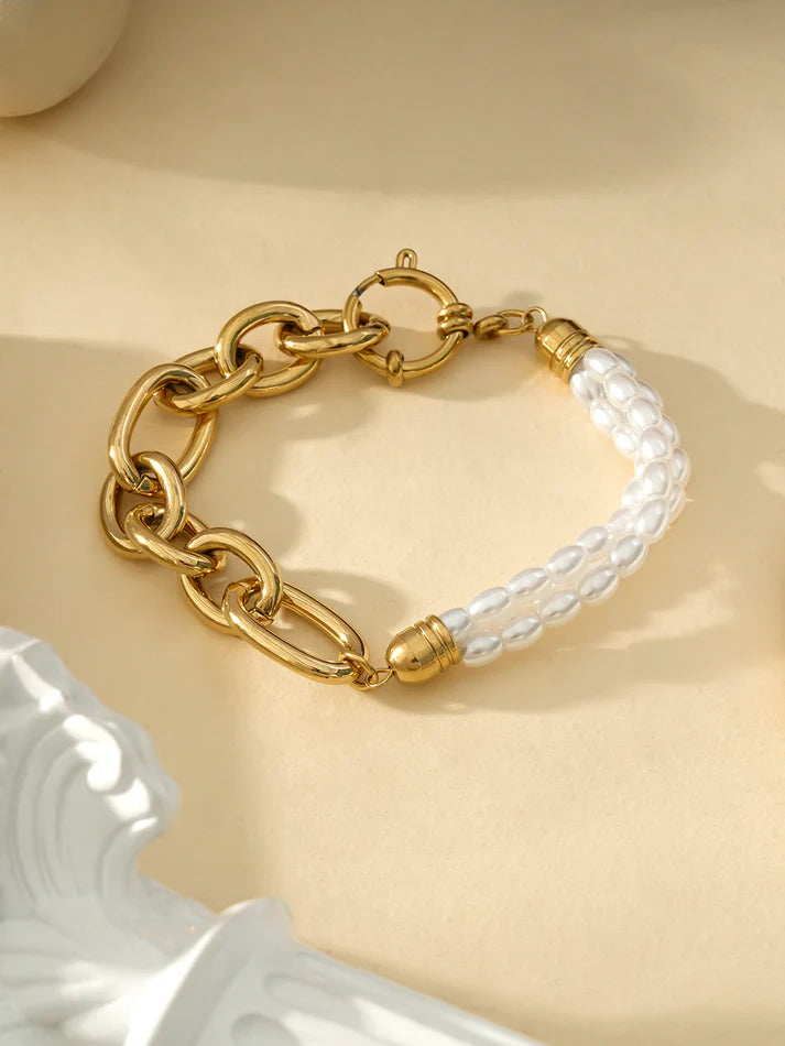 Bracelet Doré Double Chaînes de Perles - 42 roses