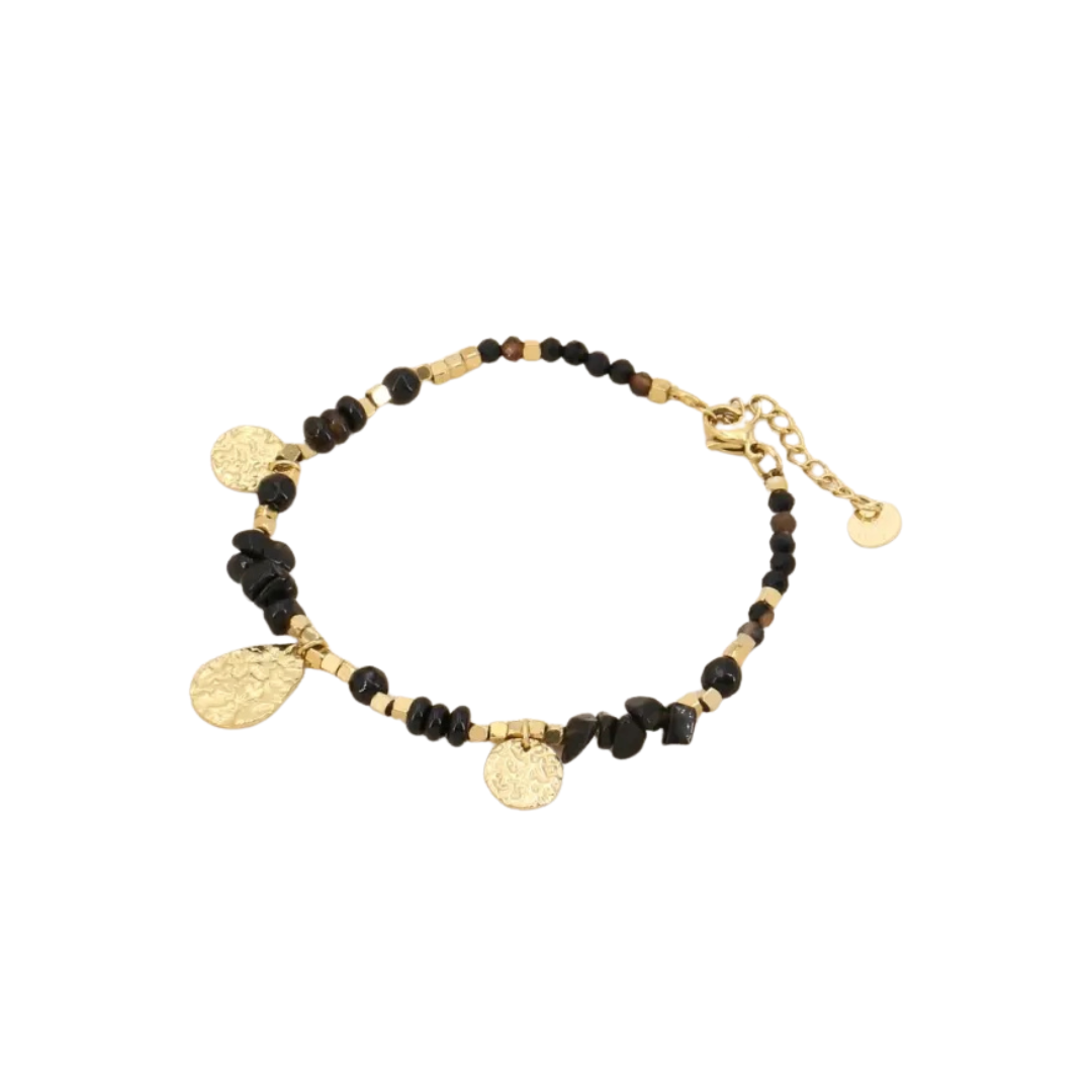 Bracelet perles de pierres biseautés - 42 roses