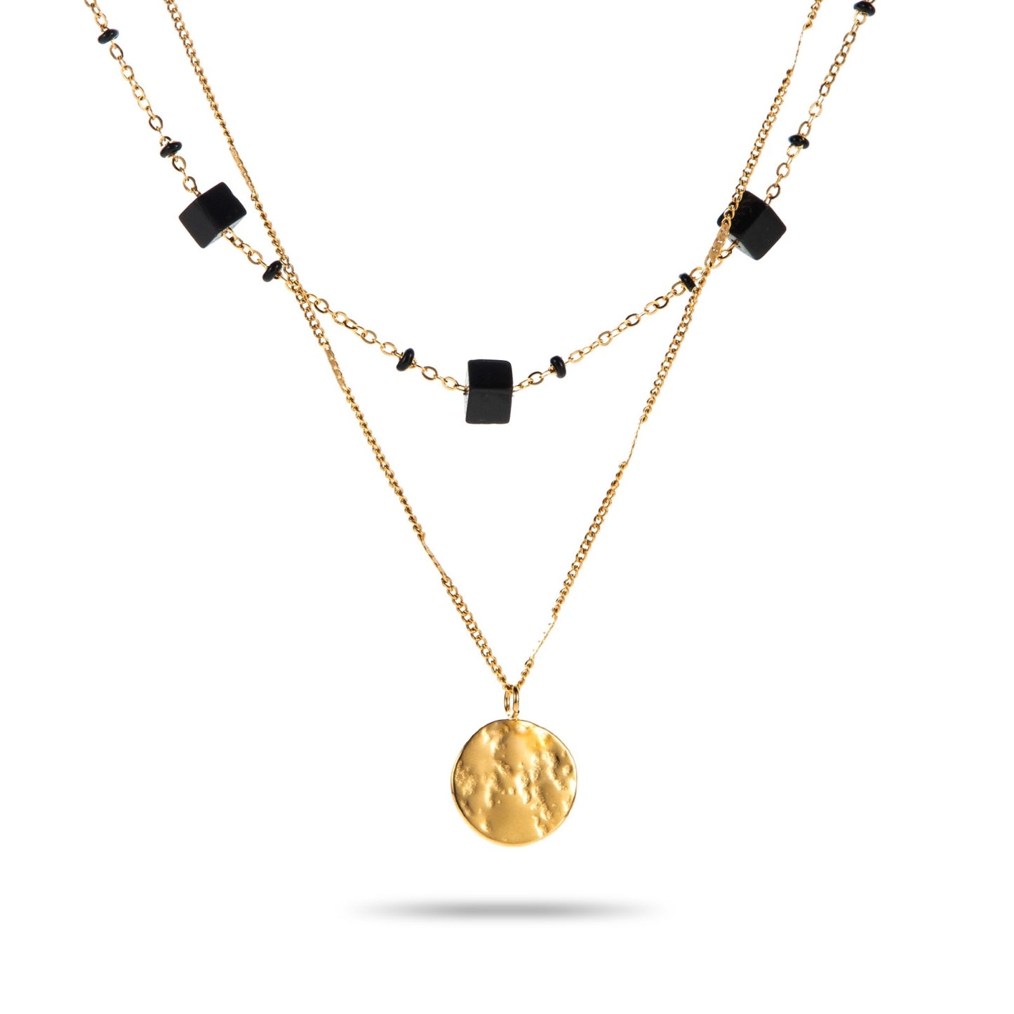 Collier Double-Rang Cubes de Pierre et Pendentif - 42 roses