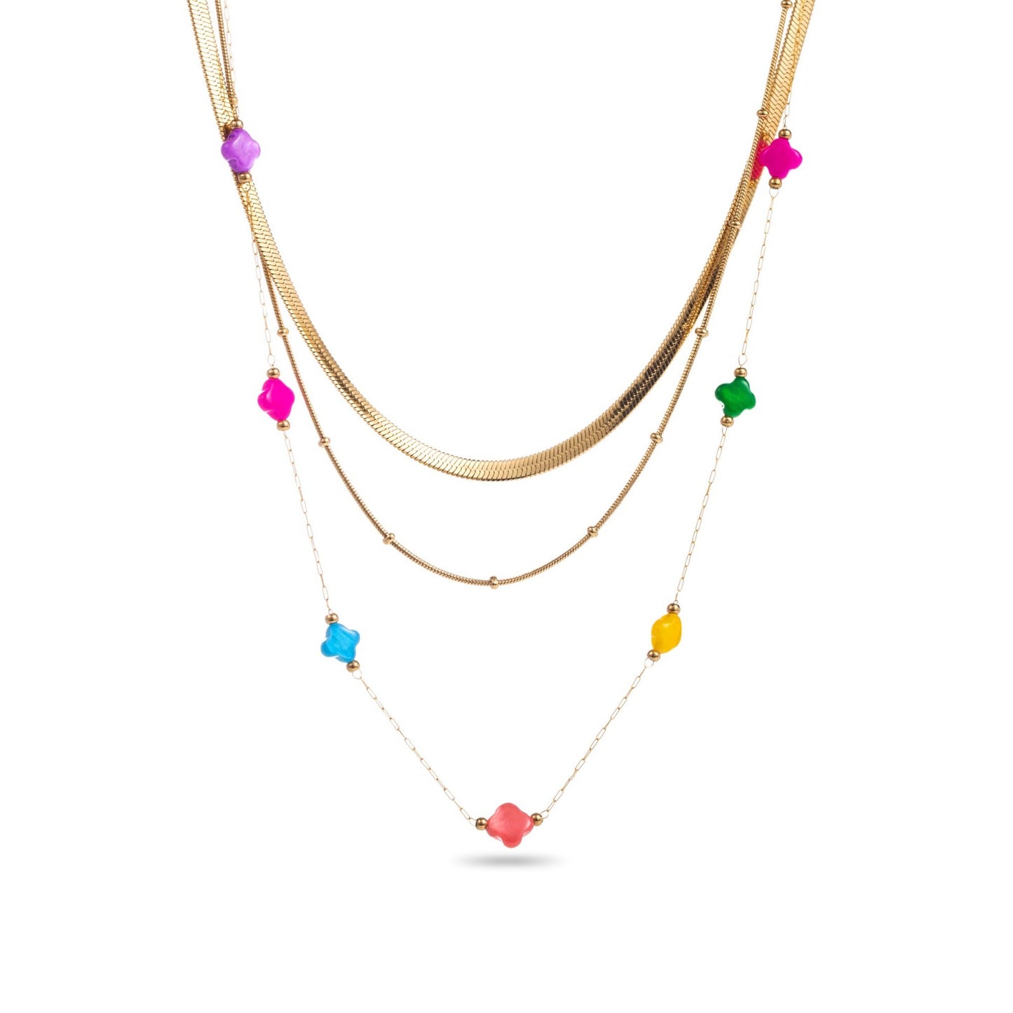 Collier Trêfle de Nacre Colorée - 42 roses