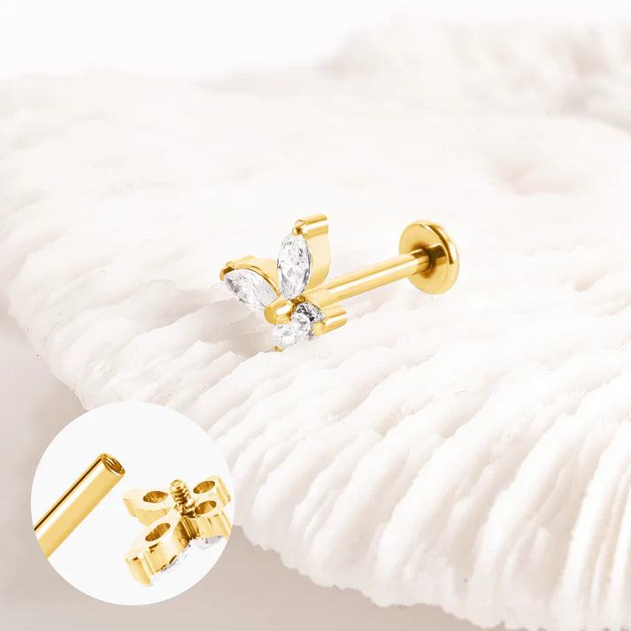 Piercing Doré Papillon Strass - 42 roses