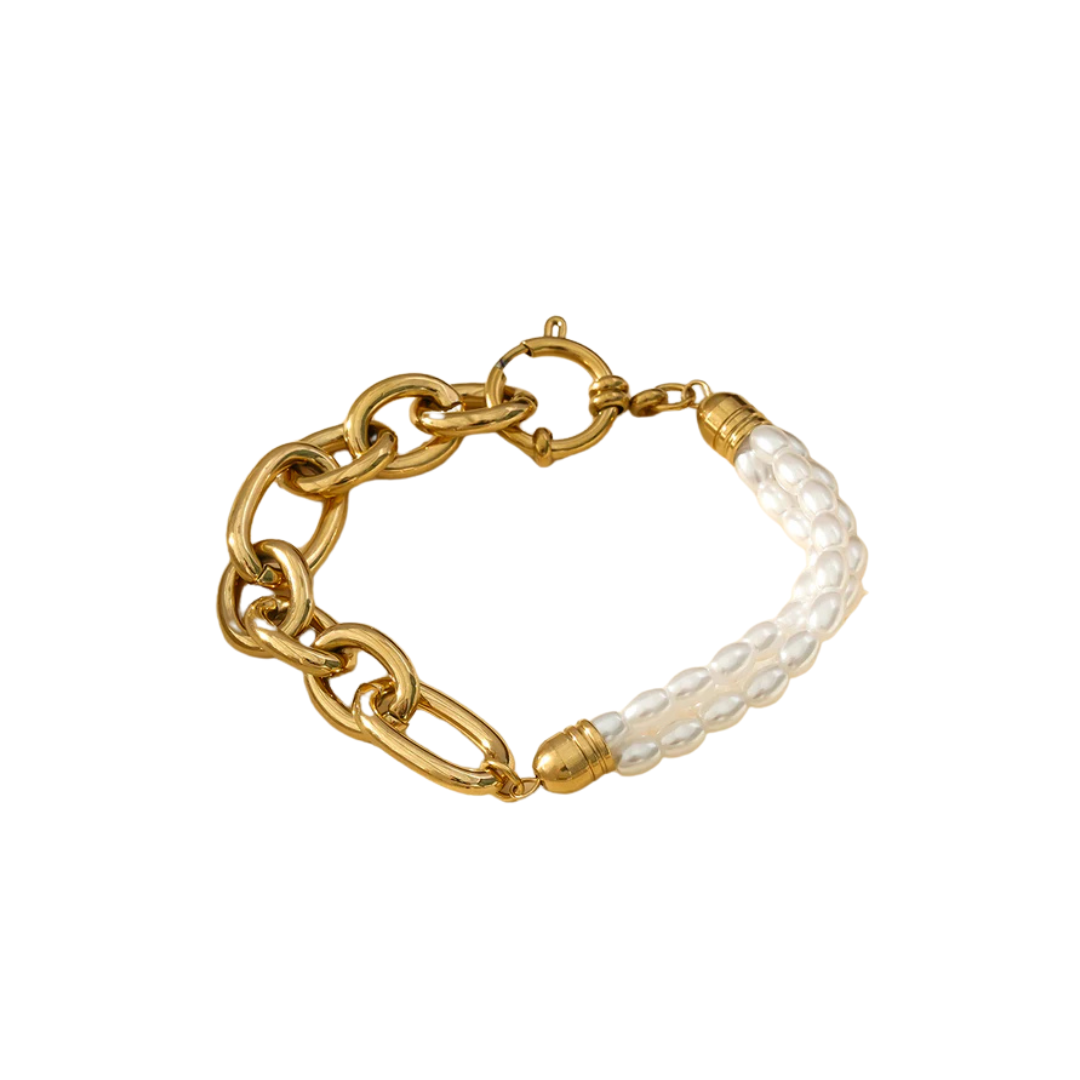 Bracelet Doré Double Chaînes de Perles - 42 roses