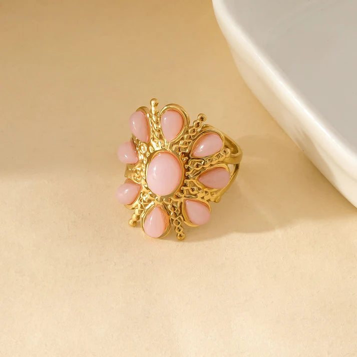 Bague Dorée Pierres Roses