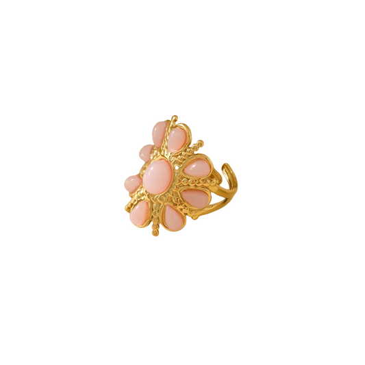 Bague Dorée Pierres Roses - 42 roses
