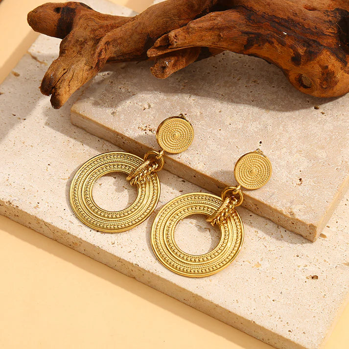 Boucles d'Oreilles Dorées Anneau Pendants - 42 roses