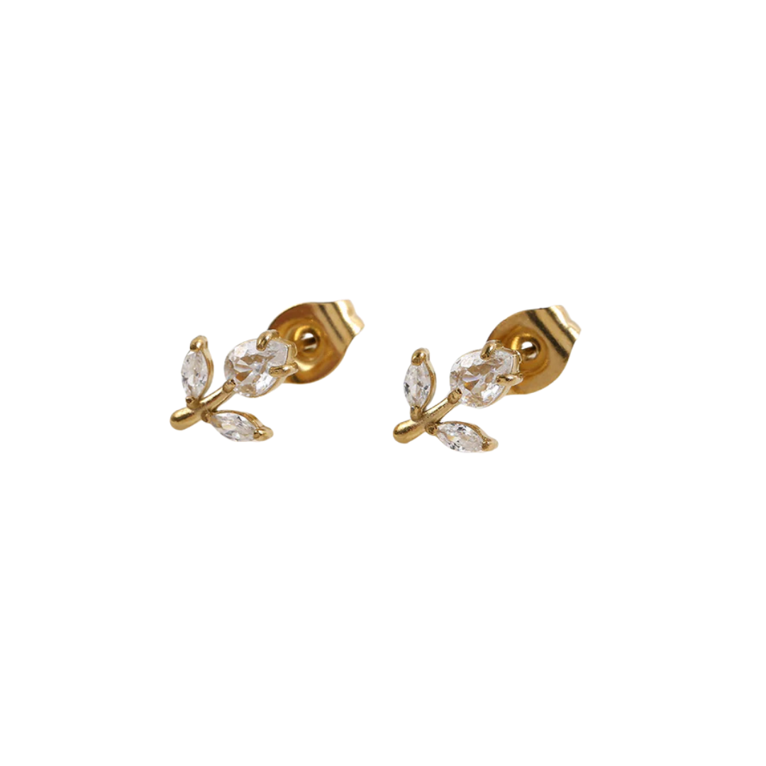 Boucles d'Oreilles Dorées Tulipes Incrustées de Strass