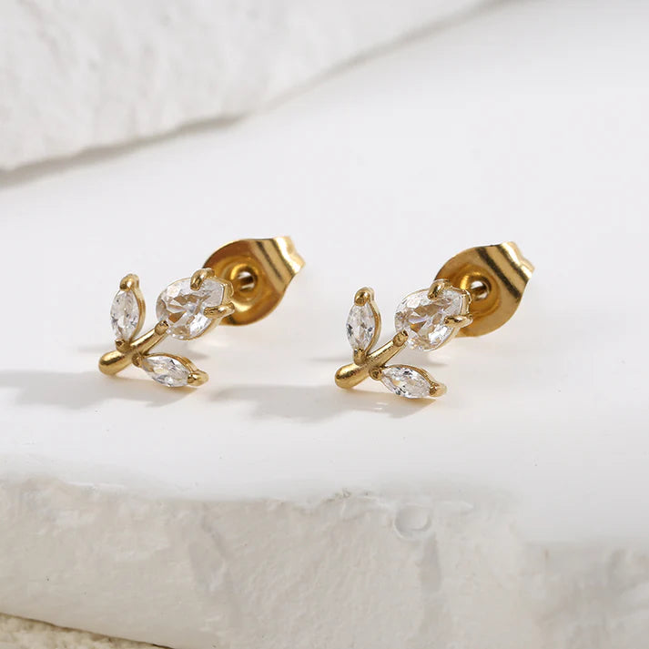 Boucles d'Oreilles Dorées Tulipes Incrustées de Strass