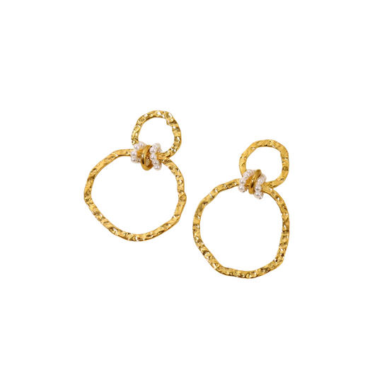 Boucles d'oreilles Dorées deux Cercles Liés Martelés