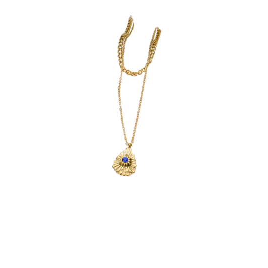 Collier double chaîne avec pendentif et pierre colorée - 42 roses