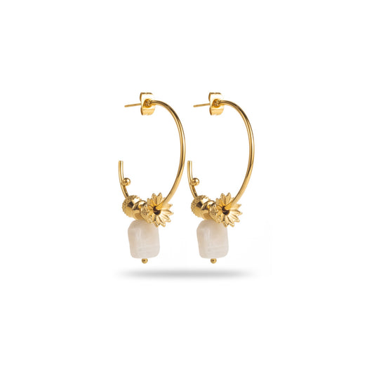 Boucles d'Oreilles Pierre : Agate Blanche - 42 roses